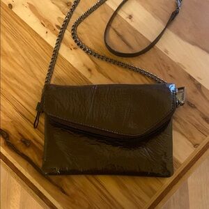 HOBO BRAND-Brown Patent Leather Crossbody Bag.  Fold over